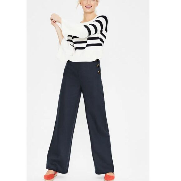 NWT Boden Penzance Sailor Linen Wide Leg Pants 14 Long - Picture 1 of 8